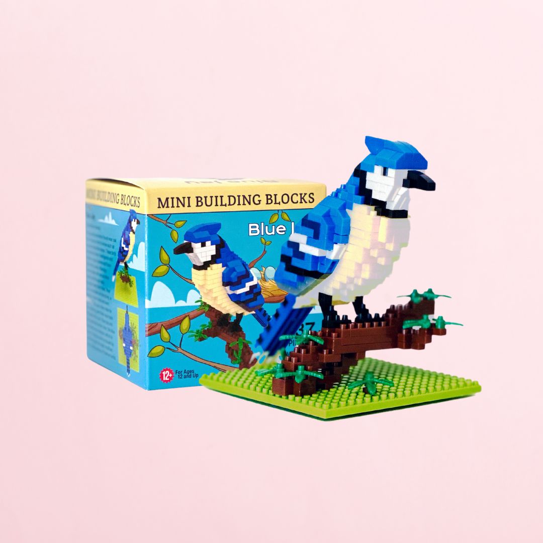 A miniature lego set of a blue jay.